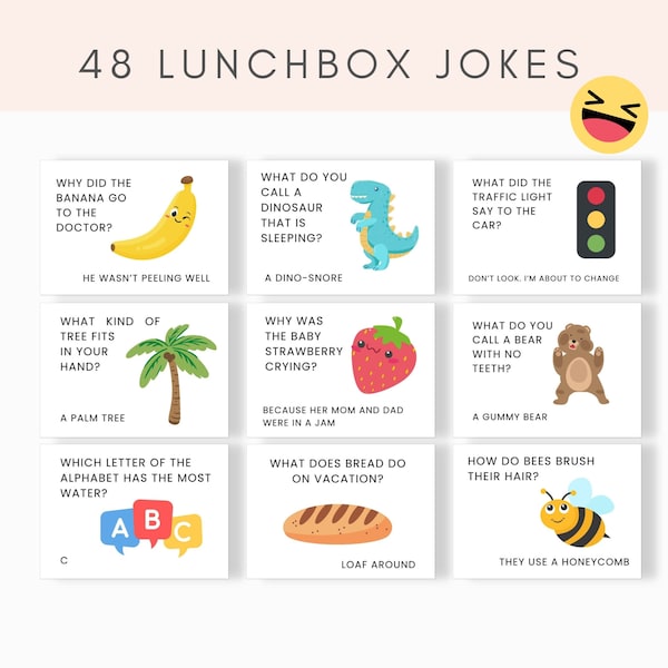 Lunchbox Jokes Printable, Lunch Box Notes, Jokes for kids, Lunchbox Cards, School Jokes, Kids Riddles, Printable Lunch Box Notes, PDF