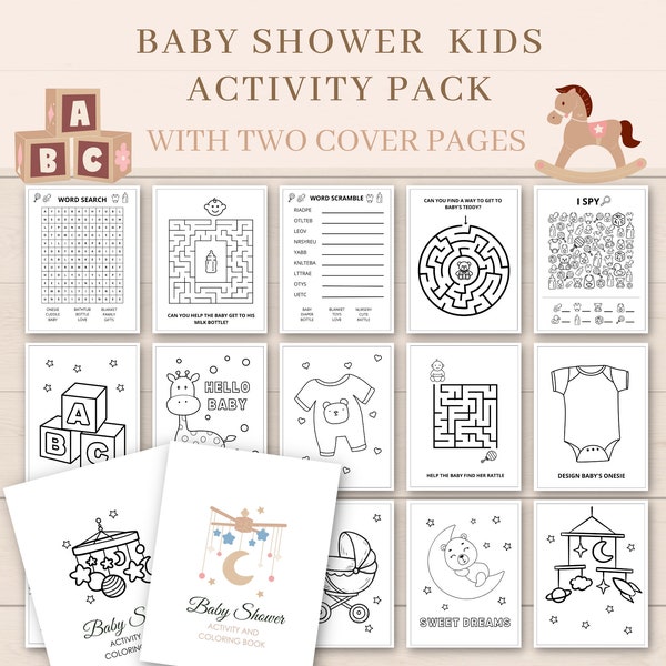Baby Shower Kids Activity Book, Baby Shower Activity, Baby Shower Games, Kids Activities, Baby Shower Coloring, Kids Printable Activity, PDF