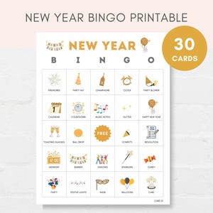 Bingo de Año Nuevo Imprimible, Juego de Año Nuevo, Actividad de Año Nuevo, Bingo de Año Nuevo para Niños, Tarjetas de Bingo Navideñas, Bingo de Año Nuevo, Tarjeta de Bingo de Año Nuevo