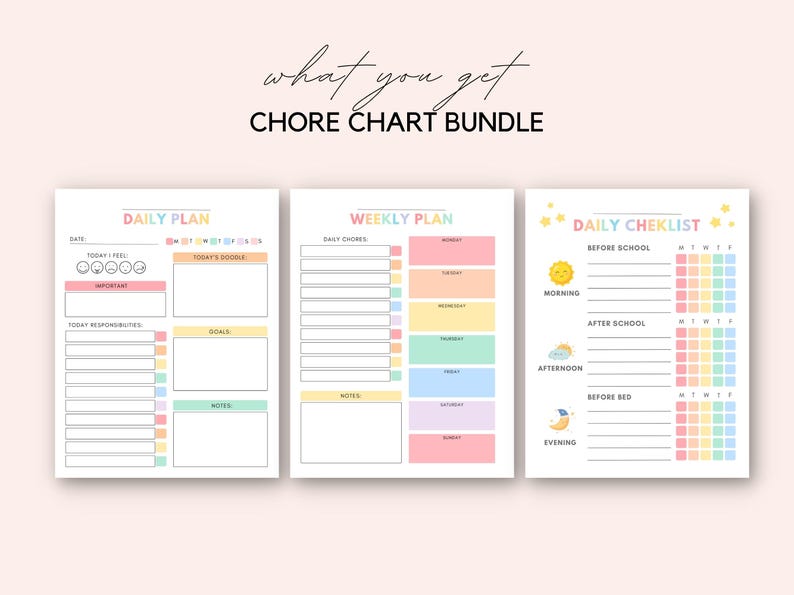 Encourage responsibility with this fun Chore Chart Bundle for Kids! This printable set is perfect for families who want to establish daily routines and teach kids discipline.