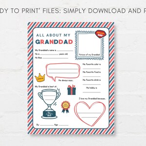 Keep kids engage with this Kids Fathers Day Printable, ‘All About Granddad’! This delightful childrens grandad interview activity is a perfect way for little ones to express their love and appreciation.
