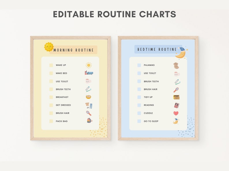 Morning Routine Chart, Editable Routine Charts, Evening Routine Chart, Daily Routine, Routine Checklist, Morning Board, Chore Chart, School