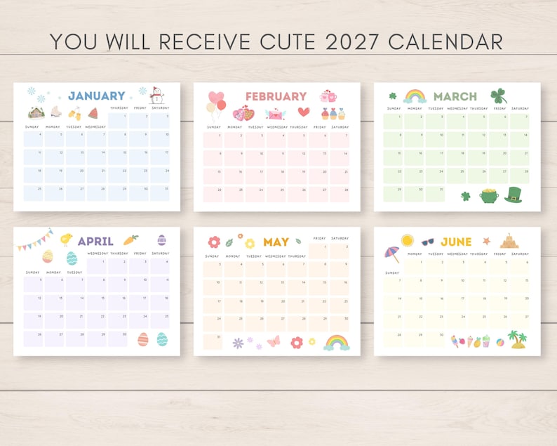 This cute 2027 calendar printable is a fun way to keep track of dates and events throughout the year. It includes ready to print and editable version.