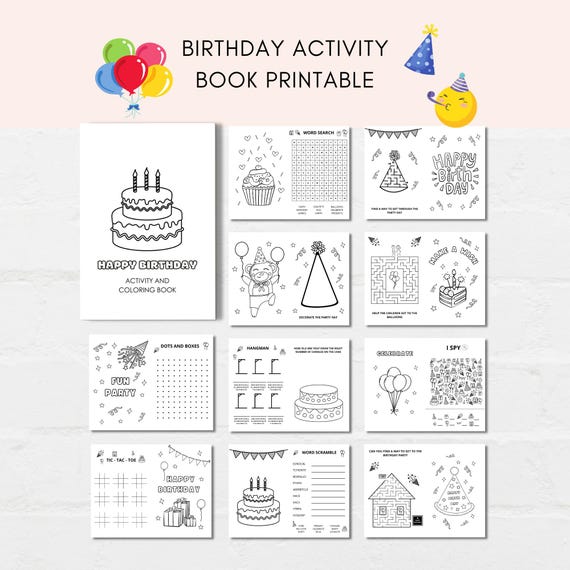 Birthday Activity Book, Kids Birthday Games, Birthday Coloring, Birthday Printable, Kids Birthday, Party Favor, Birthday Party Favor