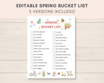 Spring Bucket List Printable, Spring Printable, Spring Break, Kids Bucket List, Spring Check list, Spring Aktivitäten, Bucket list Printable