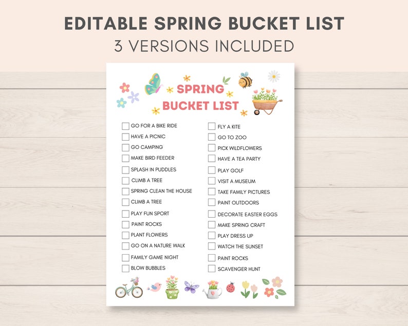 Spring Bucket List Printable Spring Printable Spring Break - Etsy
