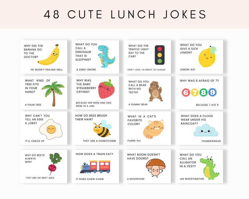 These Lunch box Jokes Notes are a perfect way to brighten your child's day! Simply print and cut, add a note/ joke at back or leave it blank. You will also receive a bonus blank sheet to write your own notes, print as many time as you need.