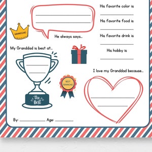 Keep kids engage with this Kids Fathers Day Printable, ‘All About Granddad’! This delightful childrens grandad interview activity is a perfect way for little ones to express their love and appreciation.