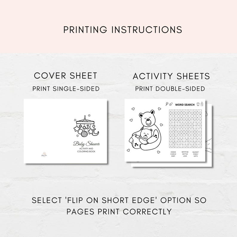 Keep the kids entertained at baby shower with this baby shower activity book! This pack includes 10 fun and engaging games as well as 10 beautiful coloring sheets featuring baby shower-themed designs.