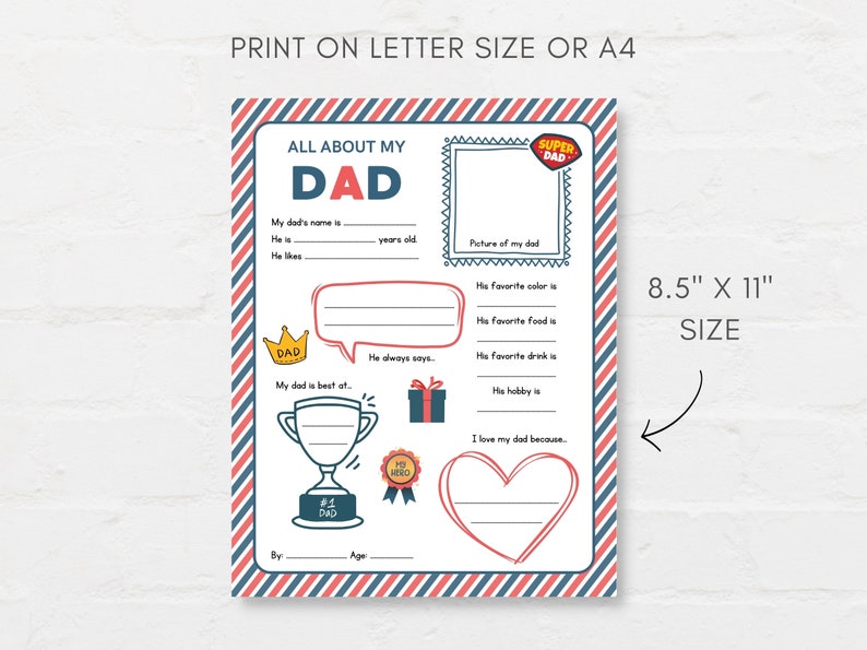 Keep kids engage with this Kids Fathers Day Printable, ‘All About Dad’! This delightful childrens Dad interview activity is a perfect way for little ones to express their love and appreciation.