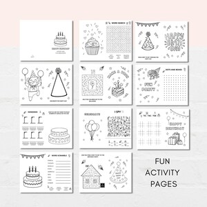Celebrate your child's special day with our Ultimate Kids' Birthday Activity Pack! This digital download is packed with a collection of 10 engaging games and 10 delightful coloring sheets, designed to keep young party guests entertained and make your birthday celebration a hit.