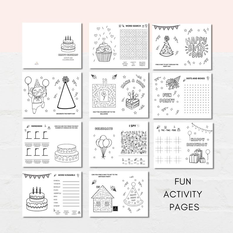 Celebrate your child's special day with our Ultimate Kids' Birthday Activity Pack! This digital download is packed with a collection of 10 engaging games and 10 delightful coloring sheets, designed to keep young party guests entertained and make your birthday celebration a hit.