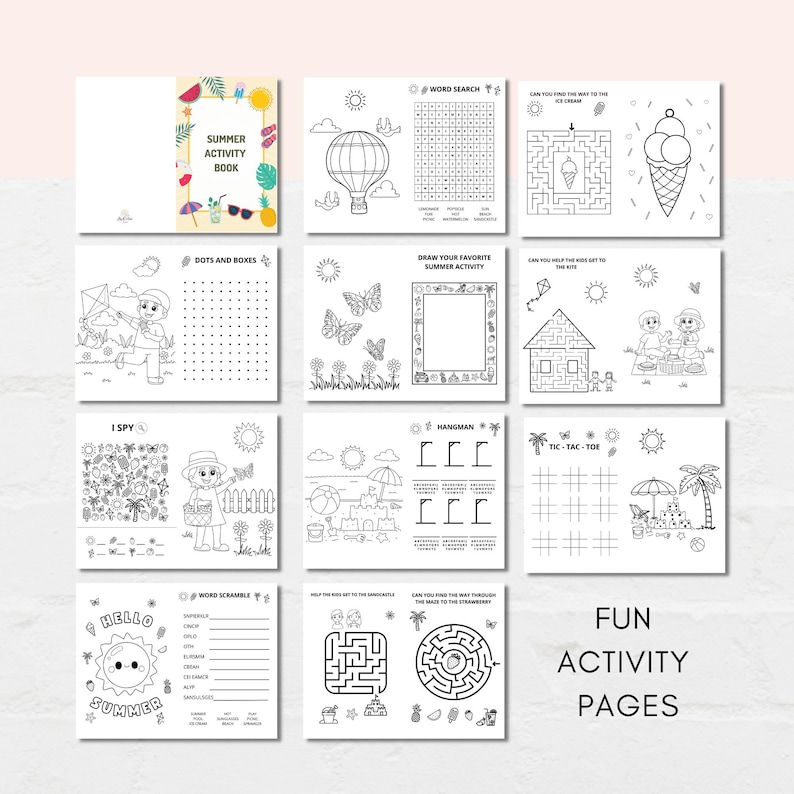 This Summer Activity Book is a perfect way to keep kids engaged this Summer Vacation. The PDF has fun summer games and summer coloring sheets. It can also be used as a party favour. Print as many as you like.