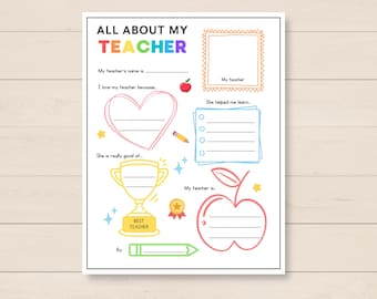 All About My Teacher, Teacher Appreciation Week, Teacher Thank you, Thank You Teacher, All About My Teacher Printable, About My Teacher