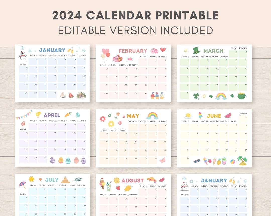 Calendar 2024 Printable Kids Calendar 2024 Printable Etsy Calendar 2024 Printable Kids Calendar 2024 Printable Etsy