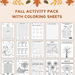 Fall Activity Printable, Thanksgiving Activity for Kids, Fall Coloring Pages, Fall Printable, Fall Kids Activity, Activity Sheets, Printable