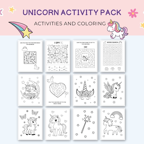 Unicorn Activity Sheets, Unicorn Coloring Pages, Unicorn Birthday, Kids Activities Printable, Printable Activities, Unicorn Activity Pack