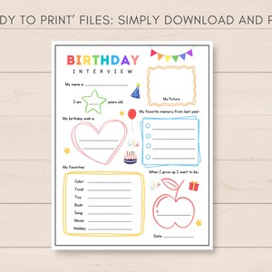 Celebrate your childs special day with this Kids Birthday Interview Printable! This fun and engaging keepsake is the perfect way to capture your little ones favorites, and milestones on their birthday.