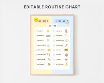 Bedtime Routine Chart, Editable Routine Chart, Daily Routine, Kids Morning Routine, Daily Planner Kids, School Routine, Kids Daily schedules