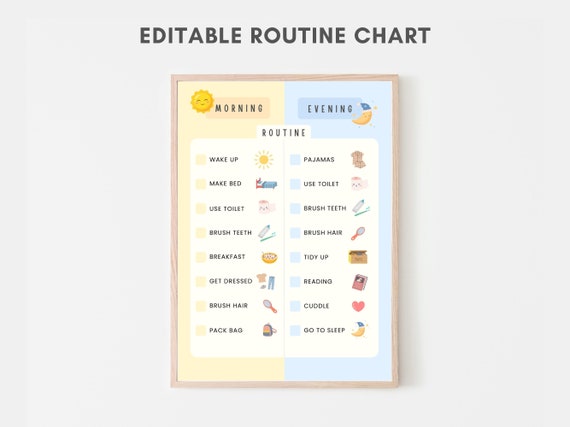 Bedtime Routine Chart, Editable Routine Chart, Daily Routine, Kids Morning Routine, Daily Planner Kids, School Routine, Kids Daily schedules