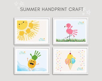 Summer Handprint, Summer Craft Printable, Summer Handprint Art, Printable Handprint, Summer Art Activity, Toddler Craft, Kids Craft Activity