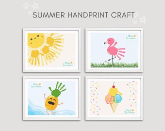 Sommer Handabdruck, Sommer Handwerk druckbare, Sommer Handabdruck Kunst, druckbare Handabdruck, Sommer Kunst Aktivität, Kleinkind Basteln, Kinder Basteln Aktivität