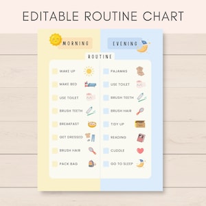 Editable Morning Routine Chart, Evening Routine Chart, Daily Routine, Routine Checklist, Routine Planner, Daily Planner Kids, Printable