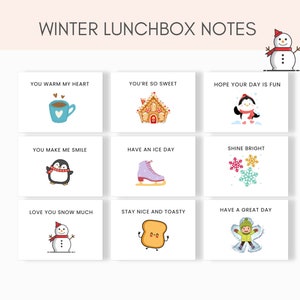 Winter Lunch Box Notes, Lunch Box Notes Printable, Winter Kids Printable, Printable Lunch Note, Cute Note Cards, Lunchbox Notes PDF