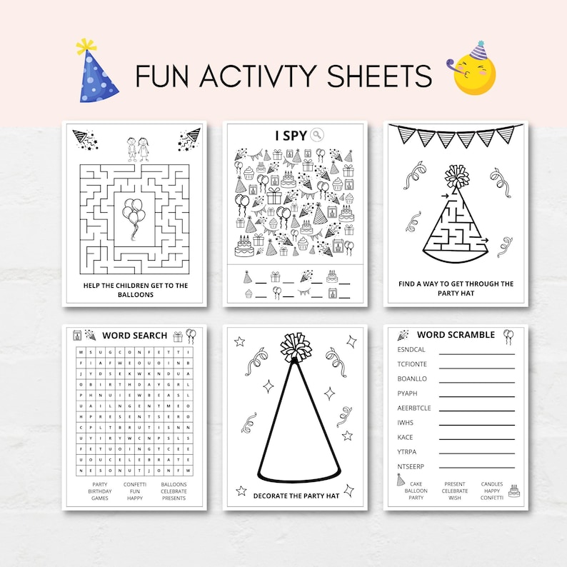 Celebrate your child's special day with our Ultimate Kids' Birthday Activity Pack! This digital download is packed with a collection of 10 engaging games and 10 delightful coloring sheets, designed to keep young party guests entertained and make your birthday celebration a hit.