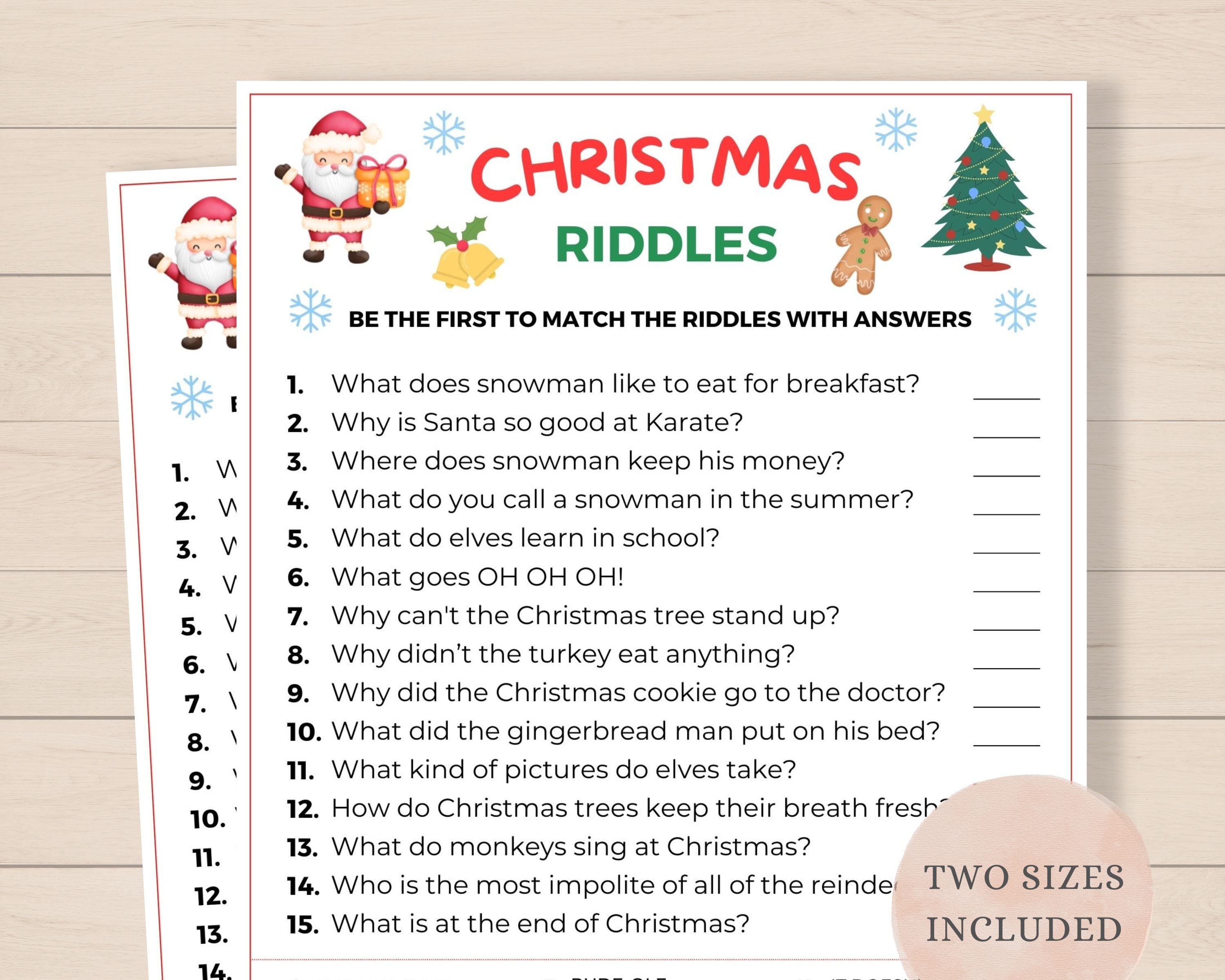 Christmas Riddles Printable Christmas Party Games Christmas Etsy Canada