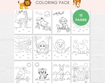 Jungle Coloring, Jungle Safari Coloring, Wild Animals Coloring, Printable Jungle Activity, Kids Safari Activity, Jungle Coloring Printable