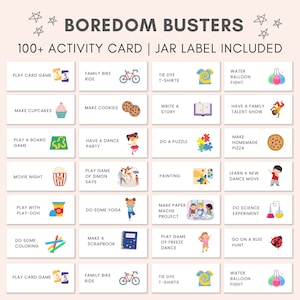 Tarro de aburrimiento, Busters de aburrimiento imprimible, Tarro aburrido, Estoy aburrido Jar, Tarjetas de actividades, Actividad para niños, Actividad familiar, Actividades divertidas, Imprimible