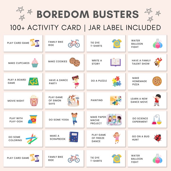 Boredom Jar, Boredom Busters Printable, Bored Jar, I’m Bored Jar, Activity Cards, Kids Activity, Family Activity, Fun Activities, Printable