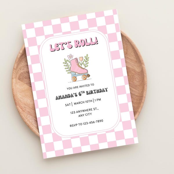 Roller Skate Invitation, Skating Invitation, Roller Skate Invite, Roller Skate Birthday Invite, Roller Skate Birthday, Roller Skate Party