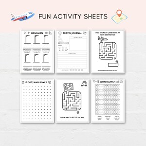 Keep kids busy while travelling with this Airplane Activities Printable Pack. This comprehensive pack is filled with fun games and coloring sheets designed to keep little ones entertained during long trips and flights.
