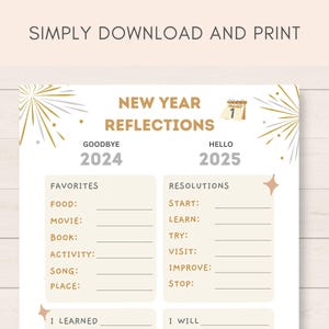 This fun New Year Activity is a perfect way to keep kids engaged on New Years Eve/ Holidays. The PDF has 2024 Year in Review section as well as 2025 goals and resolutions.