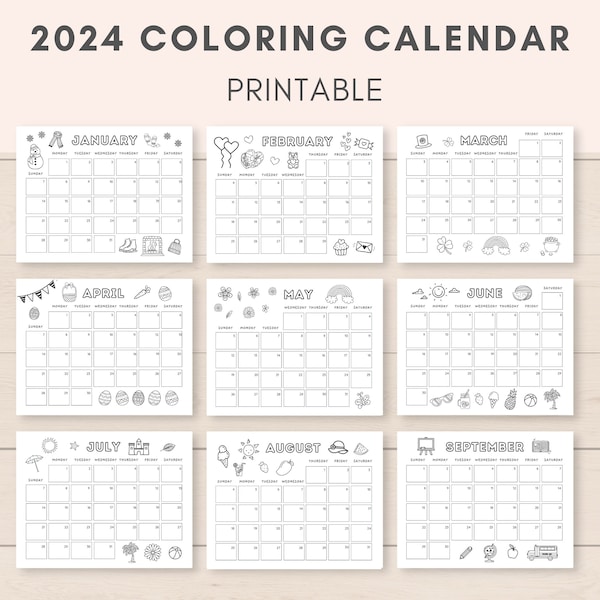 2024 Coloring Calendar Etsy