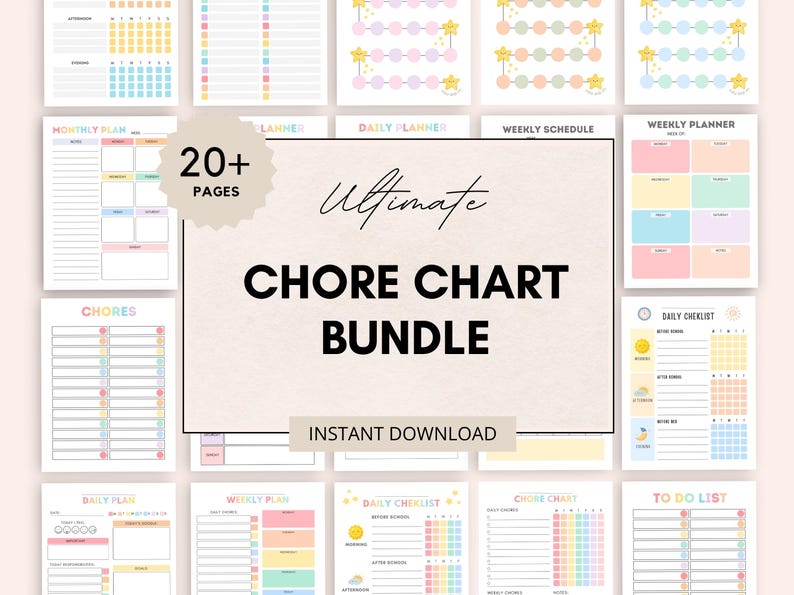 Encourage responsibility with this fun Chore Chart Bundle for Kids! This printable set is perfect for families who want to establish daily routines and teach kids discipline.