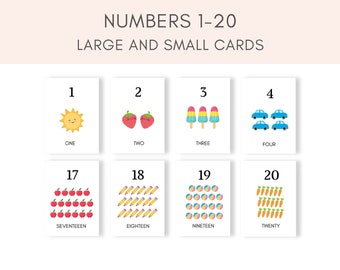 Number Flashcards, Counting cards, Printable Number Flash cards, Number Poster, Counting activity, Preschool, Toddler Activity