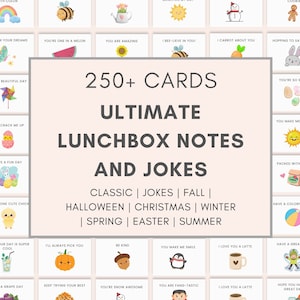 BUNDEL LUNCHBOX NOTITIES, lunchbox notities, afdrukbare lunch notities, lunchbox grappen, terug naar school notities, lunch notities voor kinderen, leuke lunchbox notitie