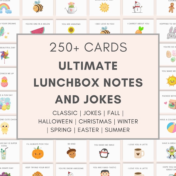 LUNCHBOX NOTES BUNDLE, Lunchbox Notizen, druckbare Mittagessen Notizen, Lunchbox Witze, Back to School Notizen, Mittagessen Notizen für Kinder, süße Lunchbox Notiz