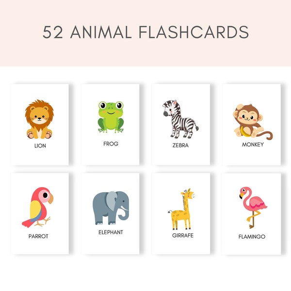 Animal Flashcards, Printable Flashcards, Preschool Flashcards, Toddler Flashcards, Baby Flashcards, Animal Cards Set, Flashcards PDF