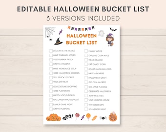 Halloween Bucket List Printable, Halloween Printable, Custom Bucket List, Kids Bucket List, Halloween Activities, Bucket List Template