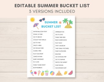 Sommer-Bucket-Liste druckbar, Kinder-Sommer-Aktivität, Sommer-Checkliste, Sommer-To-Do-Liste, Kinder-Bucket-Liste, Bucket-Liste-Vorlage