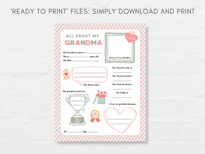 Keep kids engage with this Kids Mothers Day Printable, ‘All About Grandma’! This delightful childrens grandma interview activity is a perfect way for little ones to express their love and appreciation.