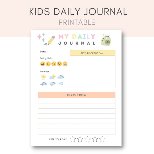 Daily journal for kids, Kids Daily Journal, Kids Journal Printable, Kids Printables, Kids Activities, Journal Printable, Kids Daily Routine