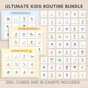 Transform your child's daily routine into an organized, fun adventure with this comprehensive Kids Routine Cards & Charts Set. This versatile kit includes 215 activity cards and 16 charts, ensuring your child's daily life is structured and engaging.