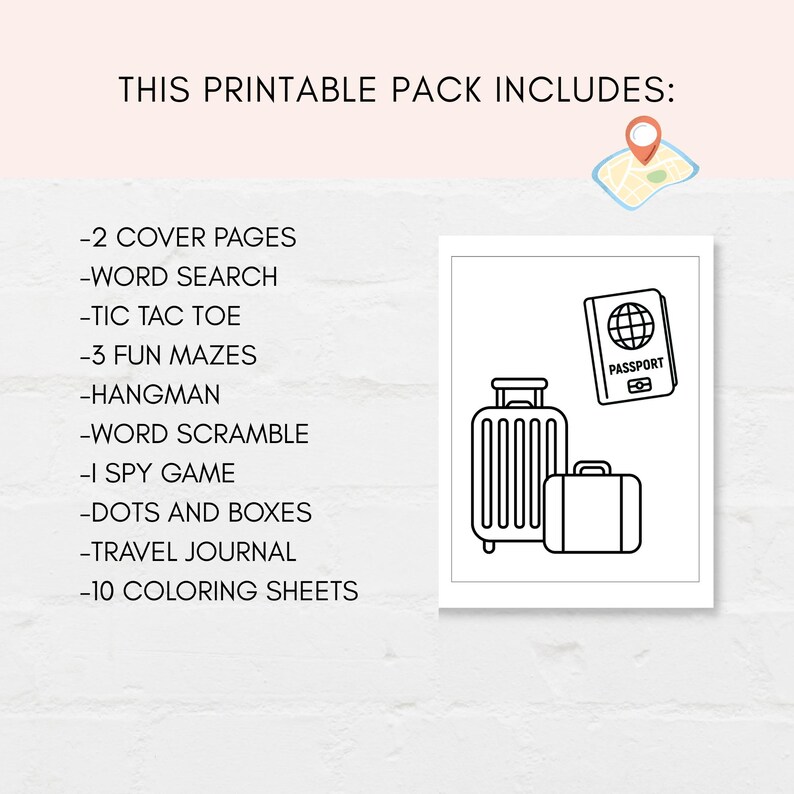 Keep kids busy while travelling with this Airplane Activities Printable Pack. This comprehensive pack is filled with fun games and coloring sheets designed to keep little ones entertained during long trips and flights.