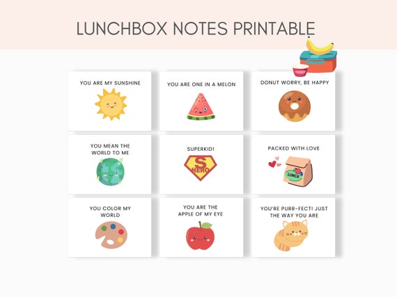 Lunch Box Notes Printable, Lunch Notes for Kids, Cute Lunchbox Notes, Kids Lunch Notes, Printable Lunch Note, Encouraging Notes Kids