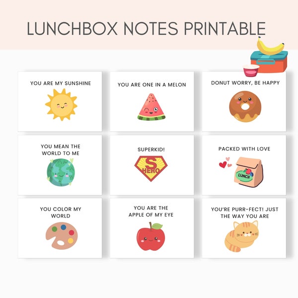 Lunch Box Notes Printable, Lunch Notes for Kids, Cute Lunchbox Notes, Kids Lunch Notes, Printable Lunch Note, Encouraging Notes Kids